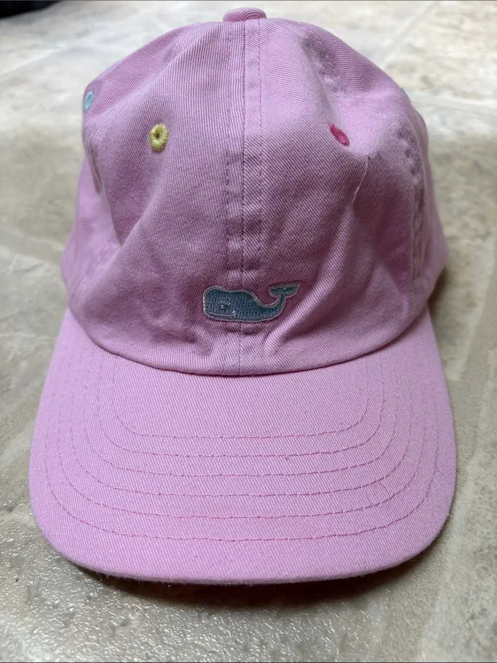 Vineyard Vines Kids Pink Cotton Whale Cap with Multicolor Eyelets